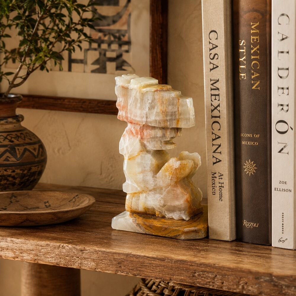 Vintage Mexican Onyx Aztec Sculpture Stone Carving Decor